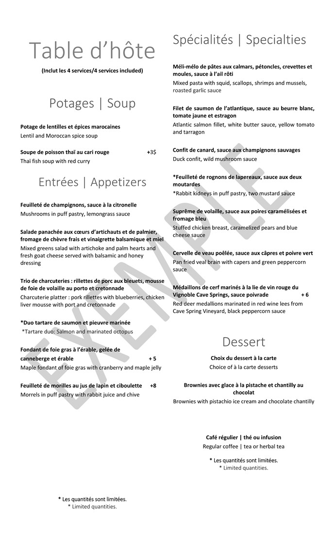 Table d'hôte Example