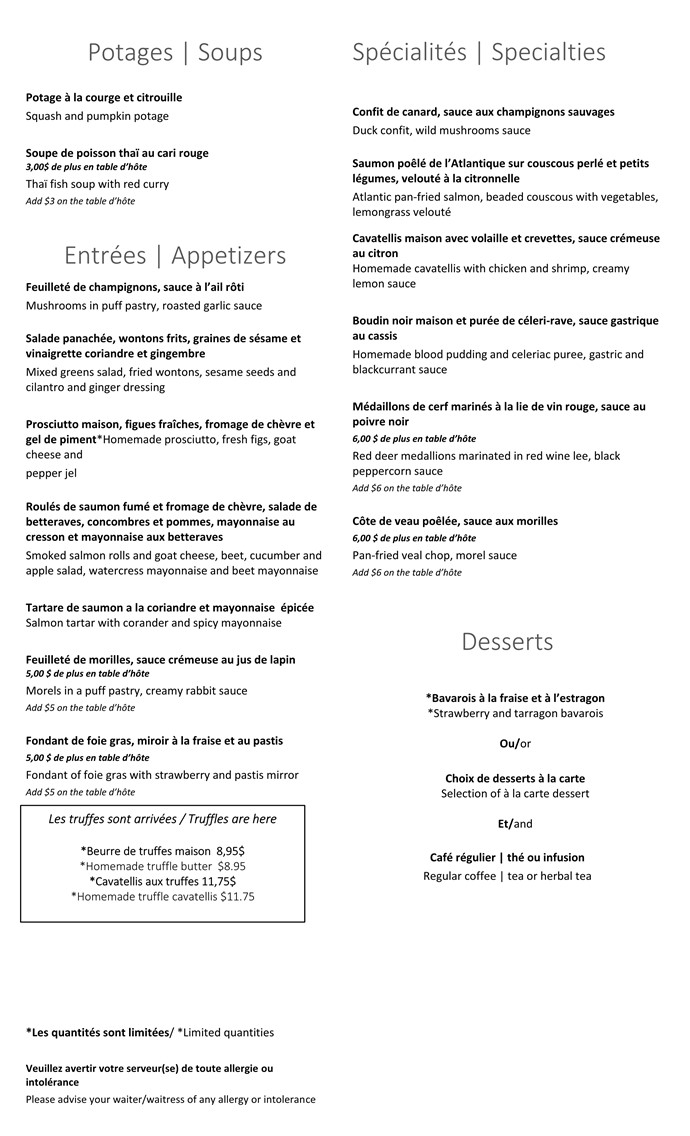 Table d'hôte Example